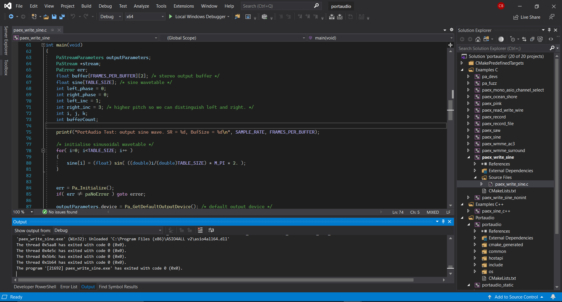 Portaudio in Visual Studio