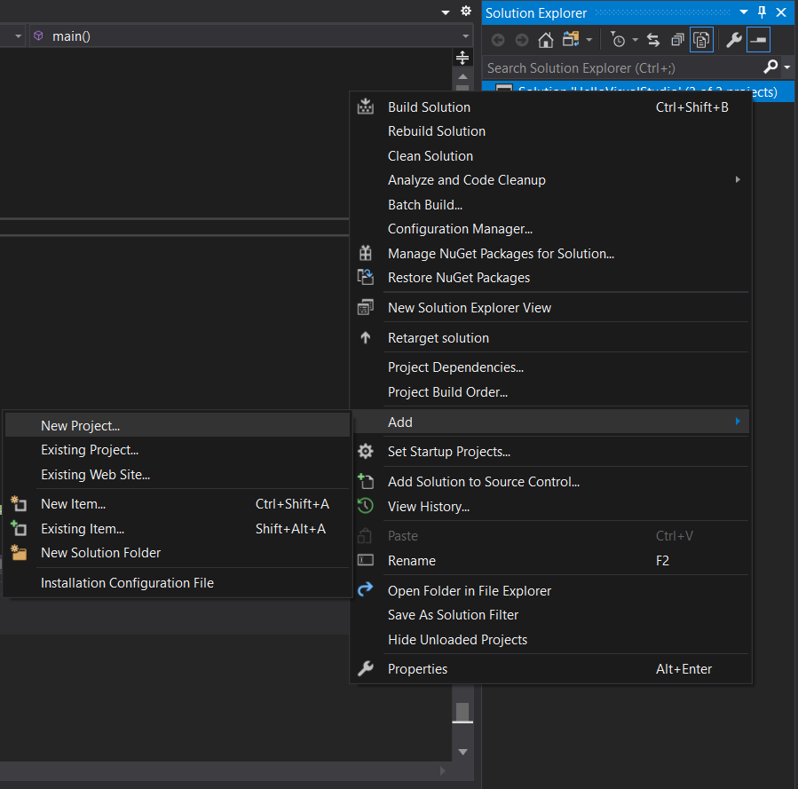 Creating a new visual studio project